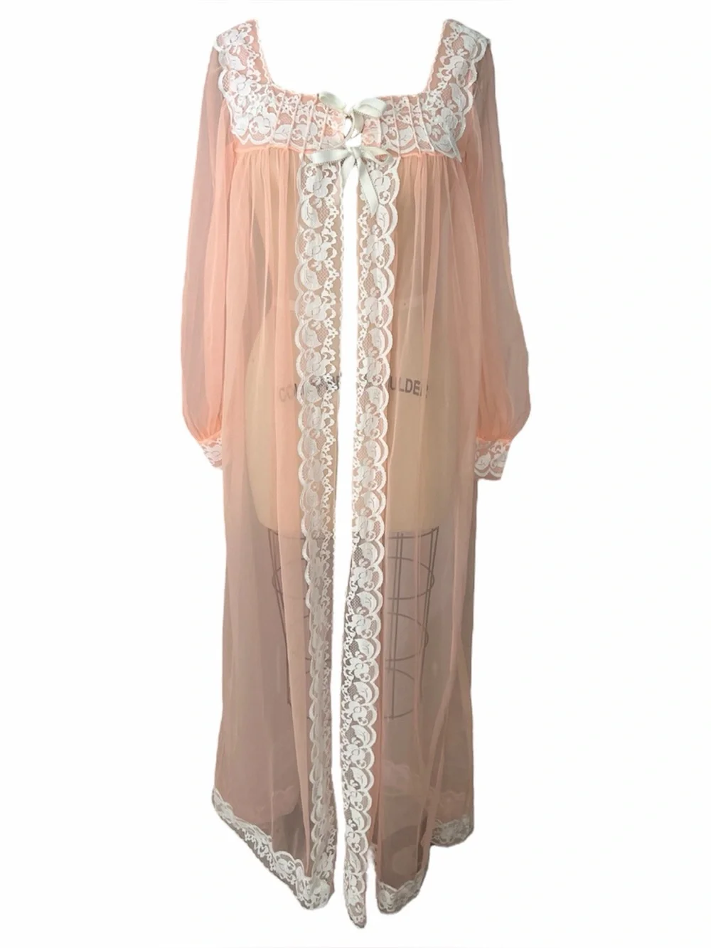 Vintage Peach Long Sleeve Nightgown with Bows